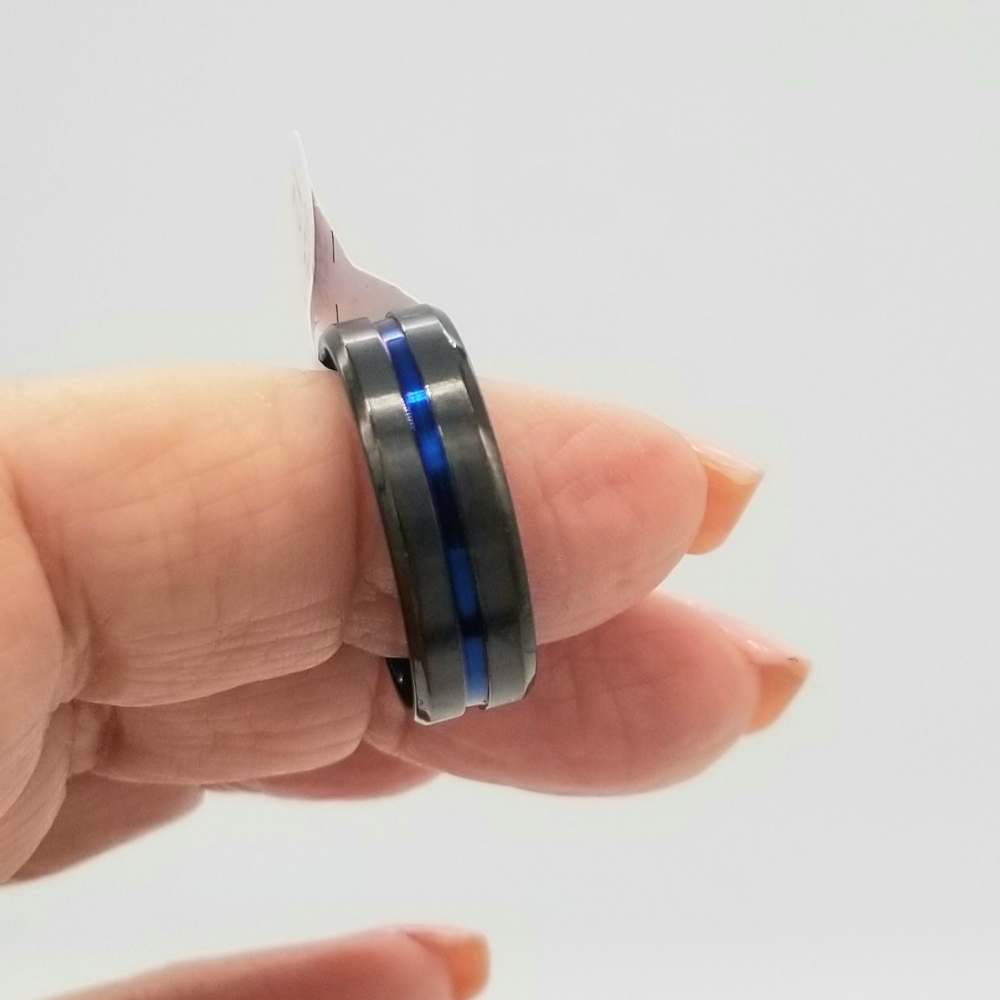 Black with blue stainless steel unisex ring